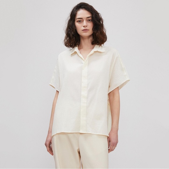 Billy Reid Hammered Cotton Shirt in Natural Size M/L - Picture 3 of 8